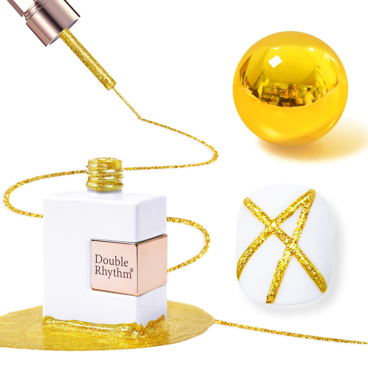 Double Rhythm front bottle view showing bronze metallic gel liner and label benefit clarity