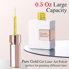 Double Rhythm gel in use drawing a fine bronze line for nail art accents