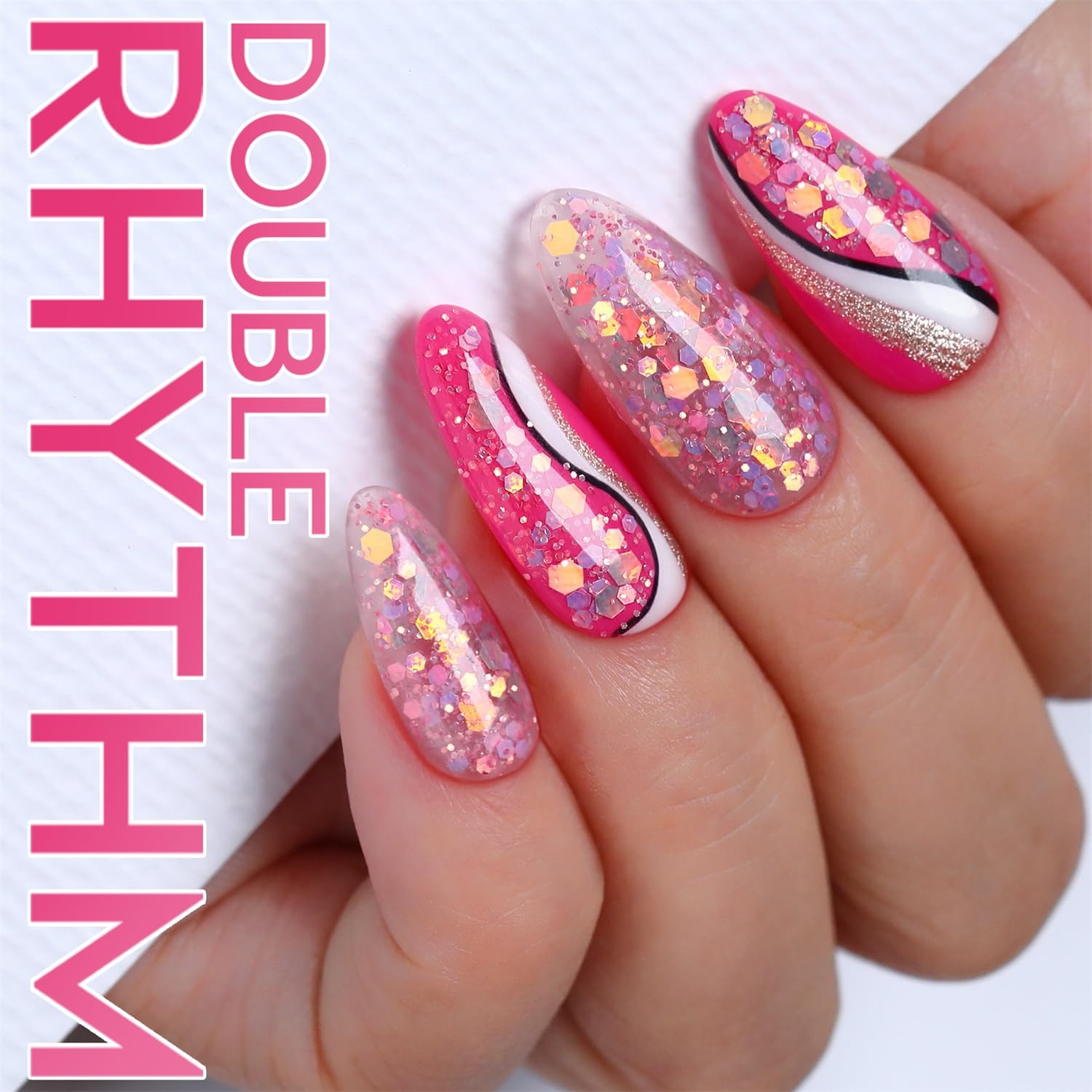 Double Rhythm brush stroke of gel displaying even application and sparkle