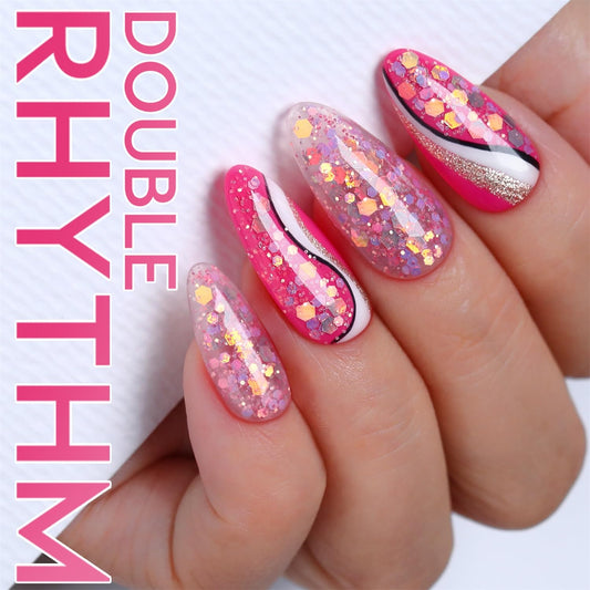 Double Rhythm brush stroke of gel displaying even application and sparkle