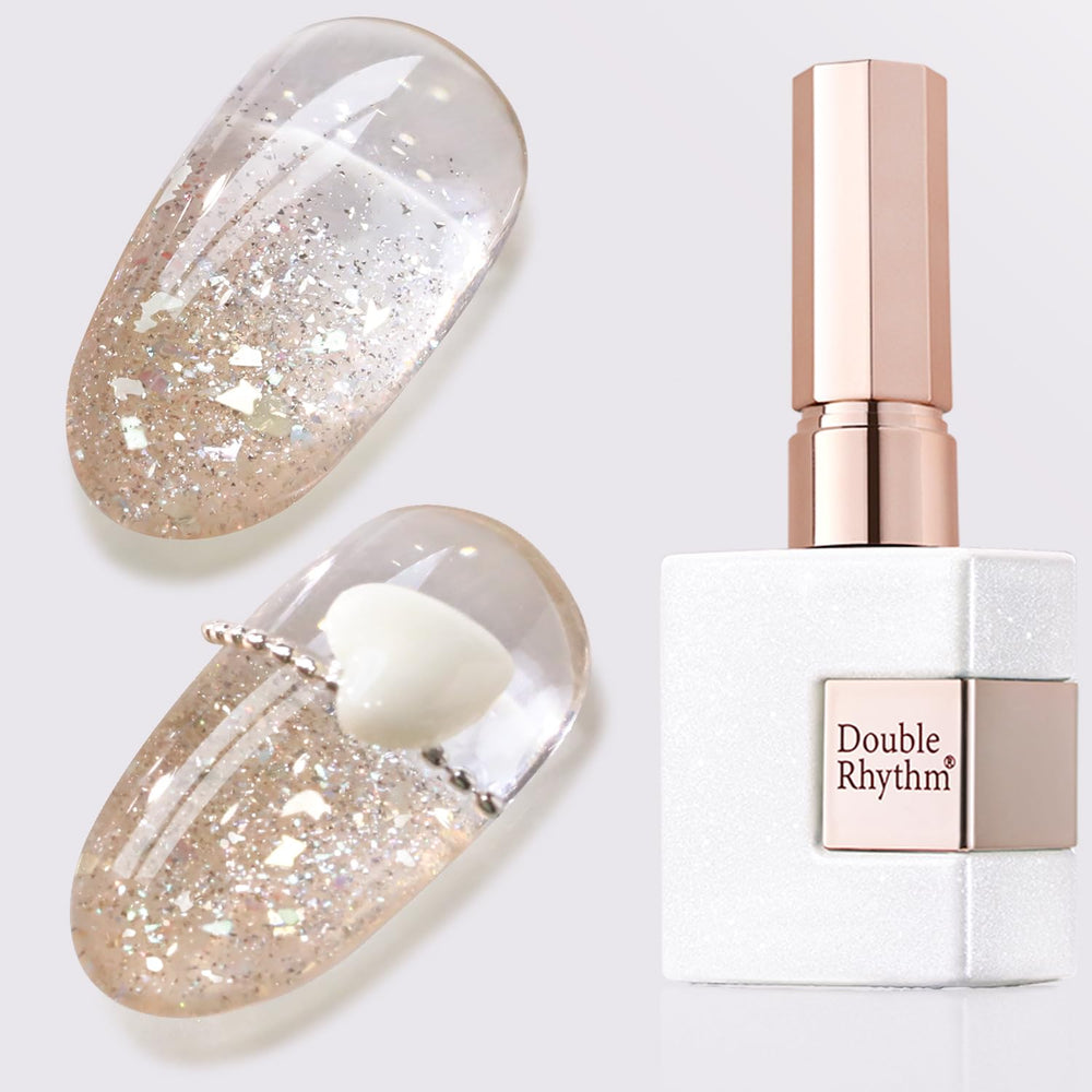 Double Rhythm bottle front packaging showing champagne golden shimmer benefit