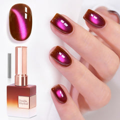 Double Rhythm bottle front view showing cherry burgundy gel polish and label benefit: salon finish