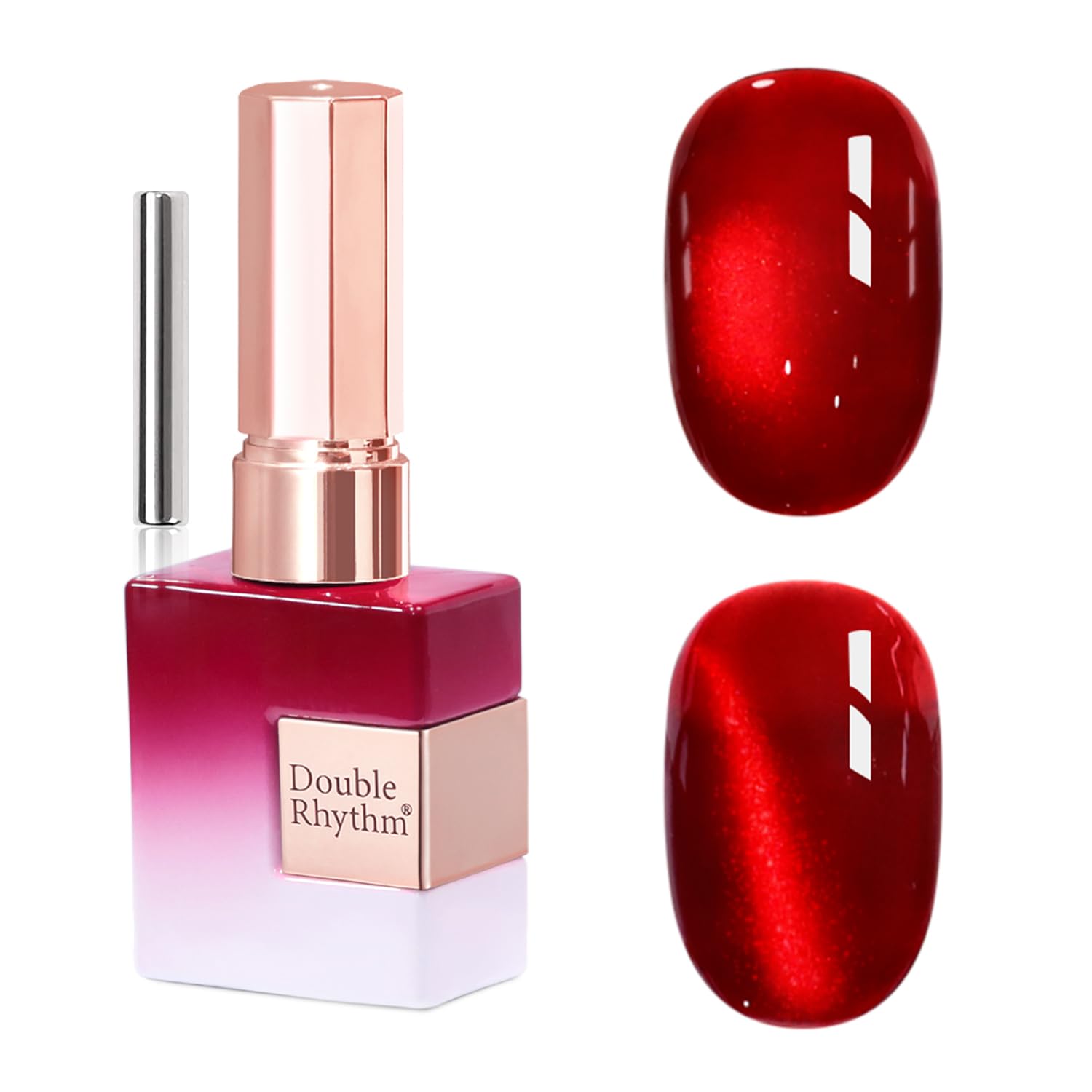 Double Rhythm Cherry Spark front bottle showing holographic jelly finish and magnetic shimmer