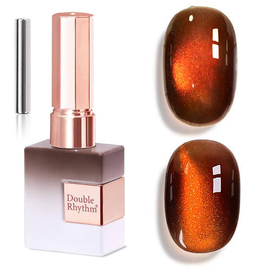 Double Rhythm bottle front view showing chocolate amber shade and holographic shimmer benefit