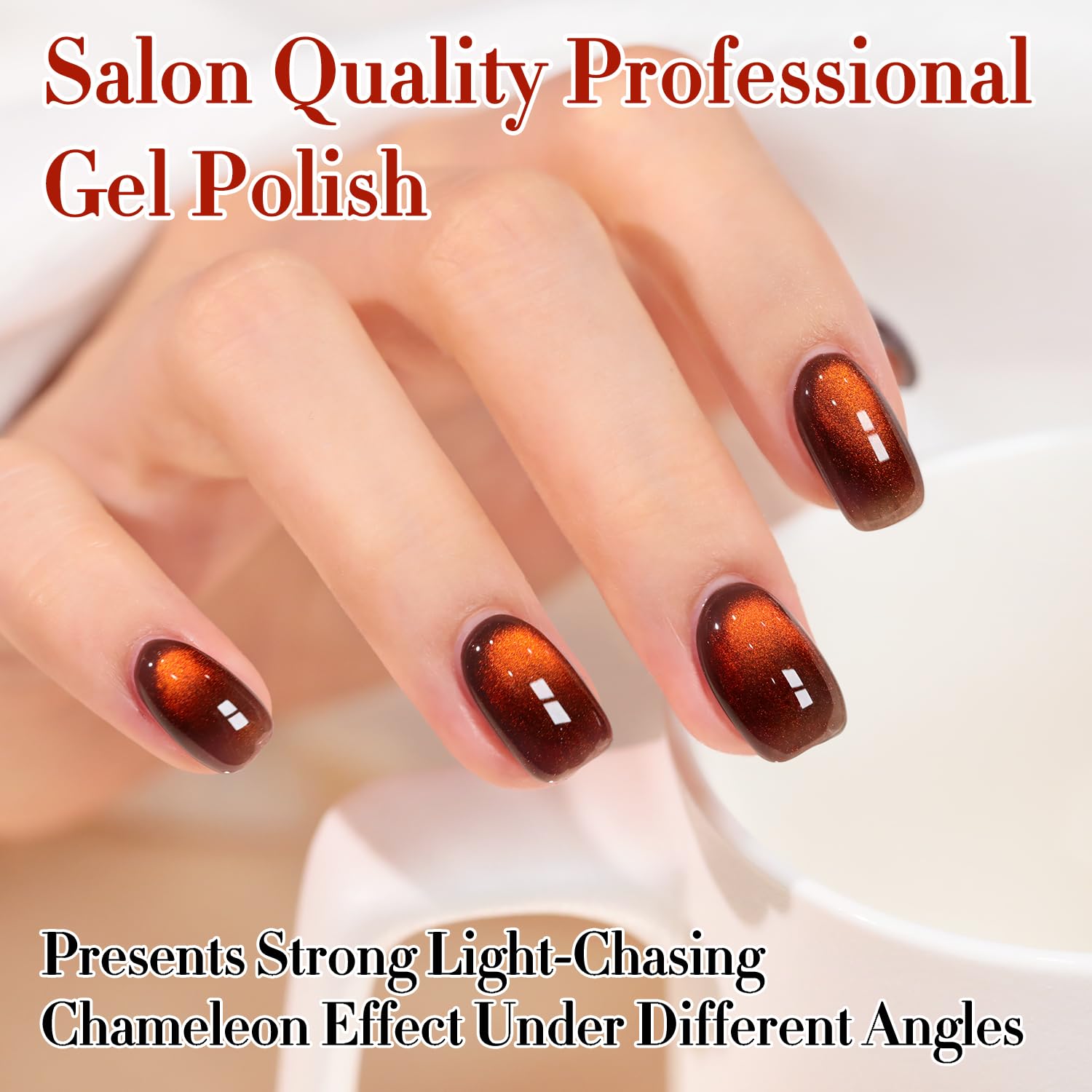 Double Rhythm manicured hand in evening outfit showing striking holographic manicure benefit