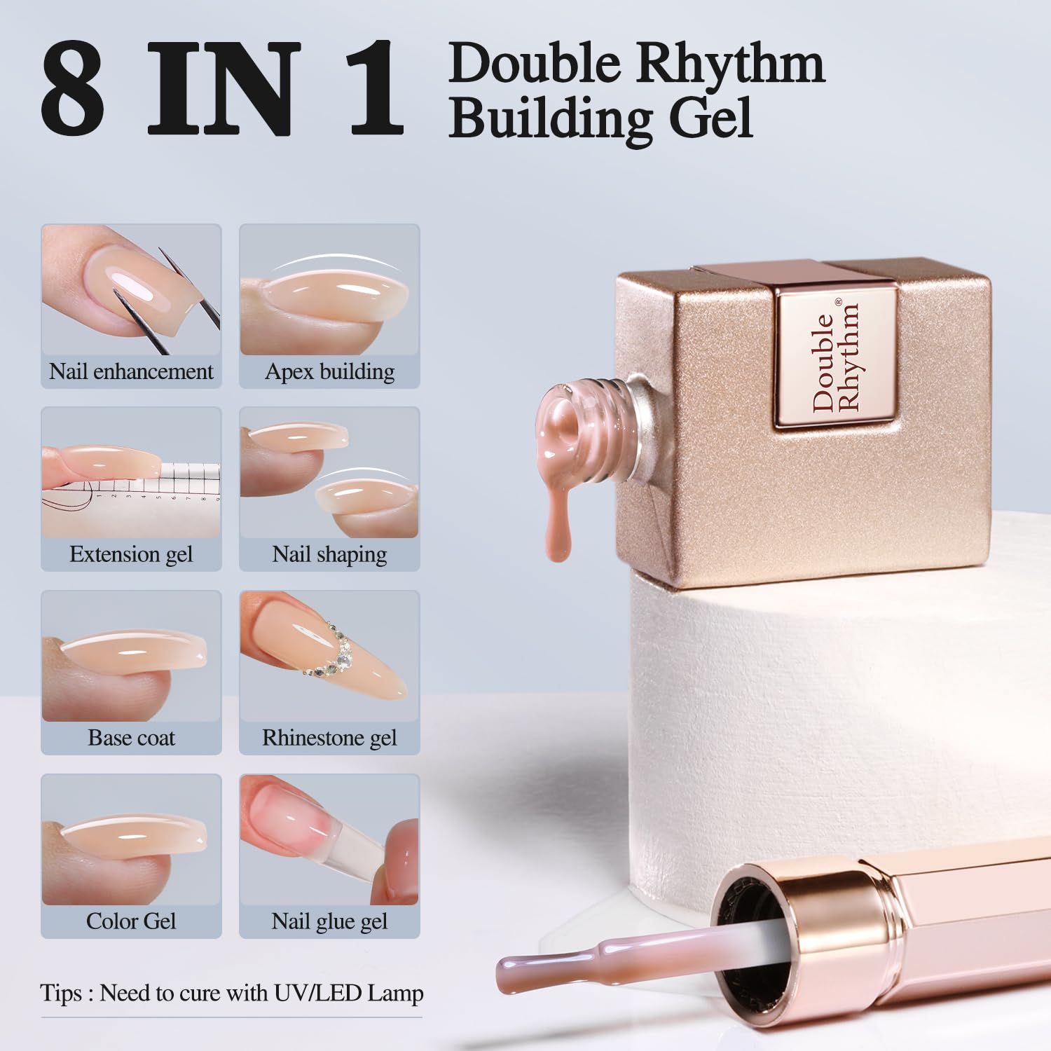 Double Rhythm brush dispensing gel illustrating smooth application and control