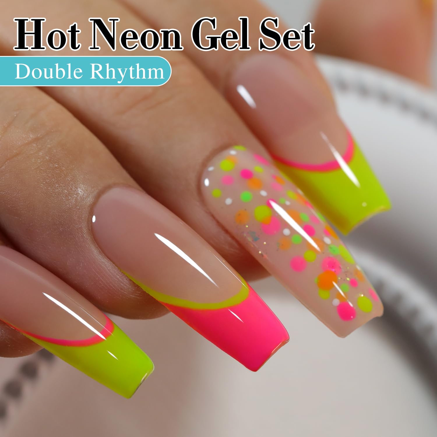 Double Rhythm close-up of 7.5ml bottles highlighting smooth milky polish texture