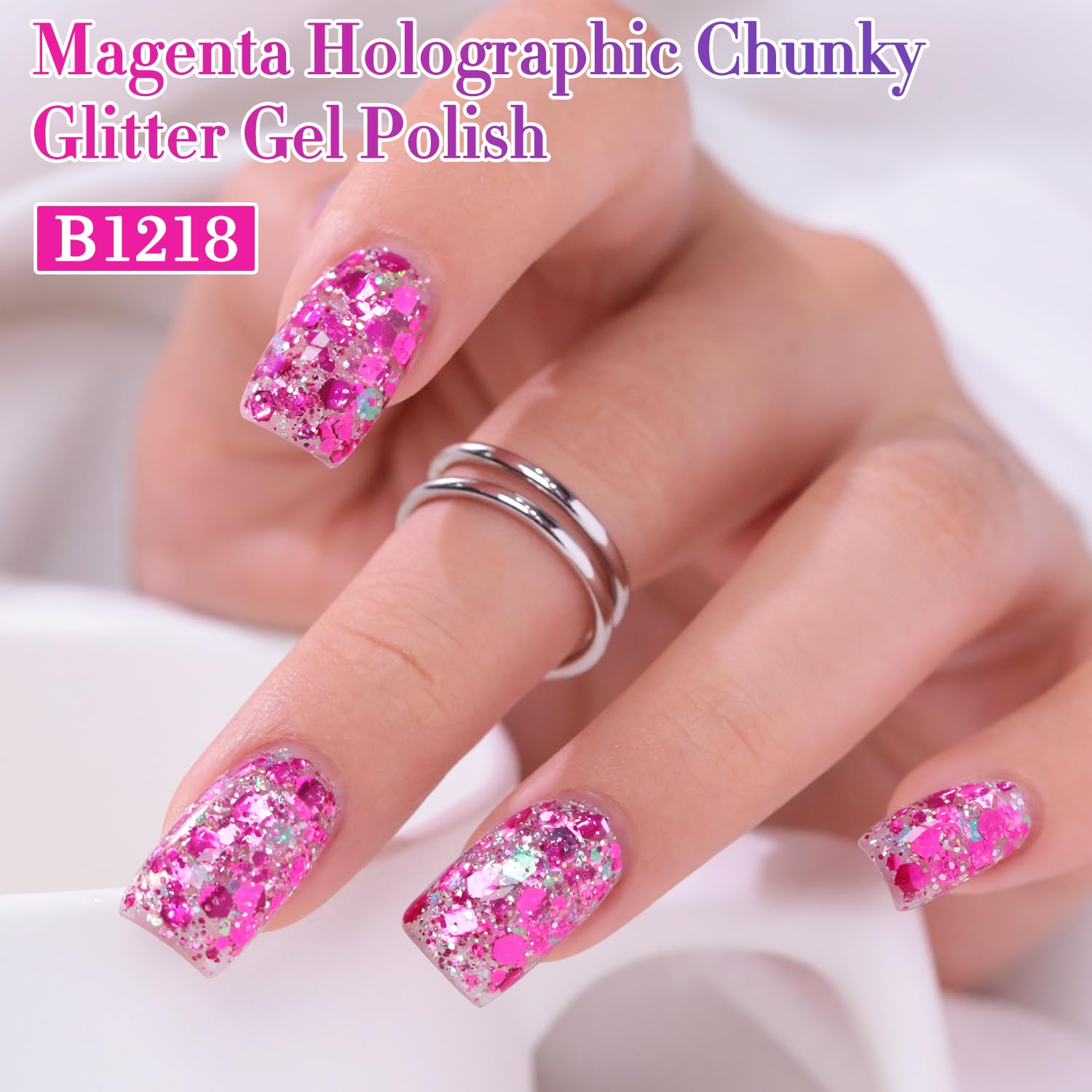 Double Rhythm close-up of glitter texture highlighting reflective shimmer benefit