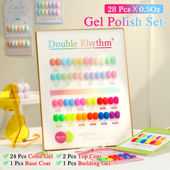 Double Rhythm color swatch display of 24 neon gel shades to visualize vibrant manicure options