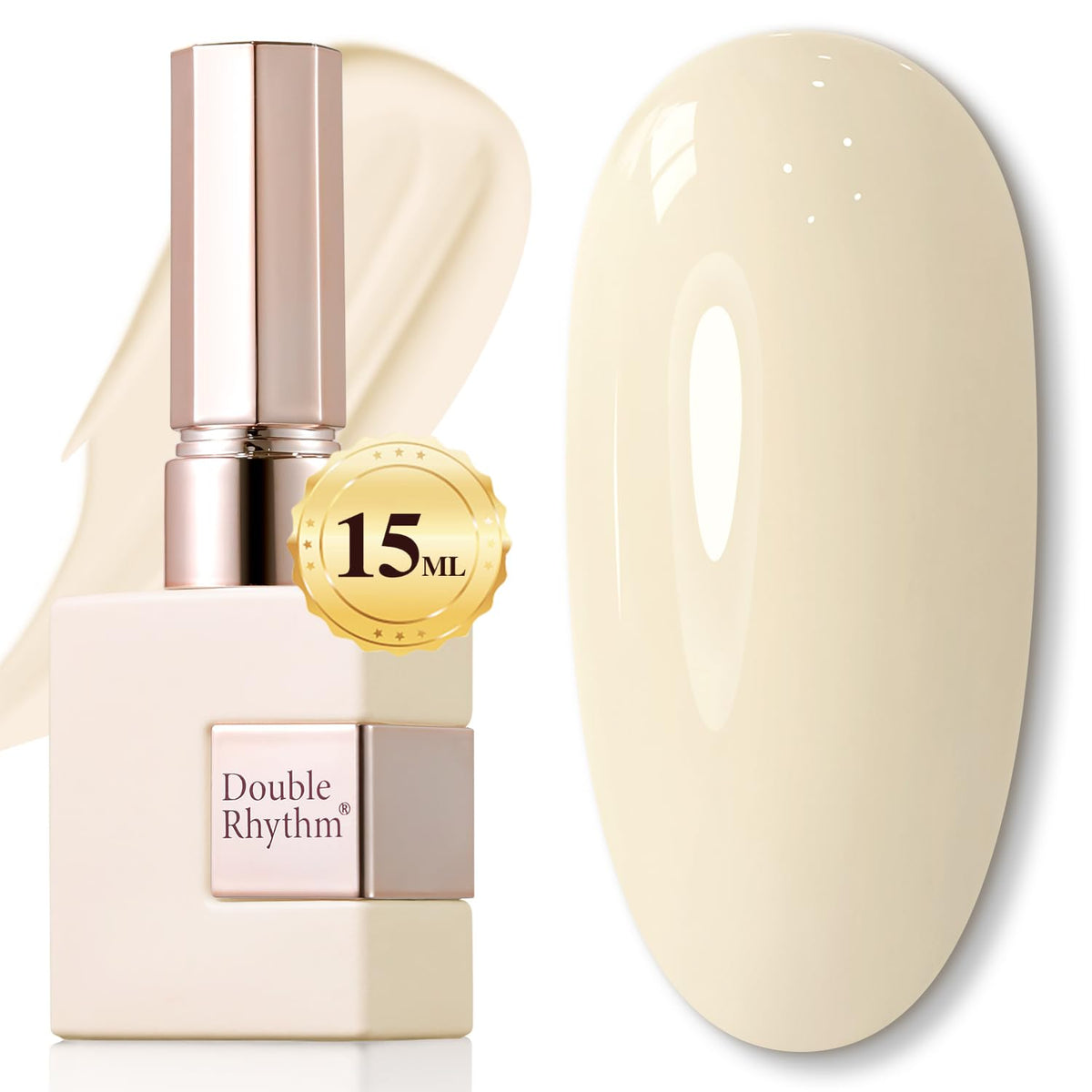 Double Rhythm cream beige front bottle shows neat size and shade benefits