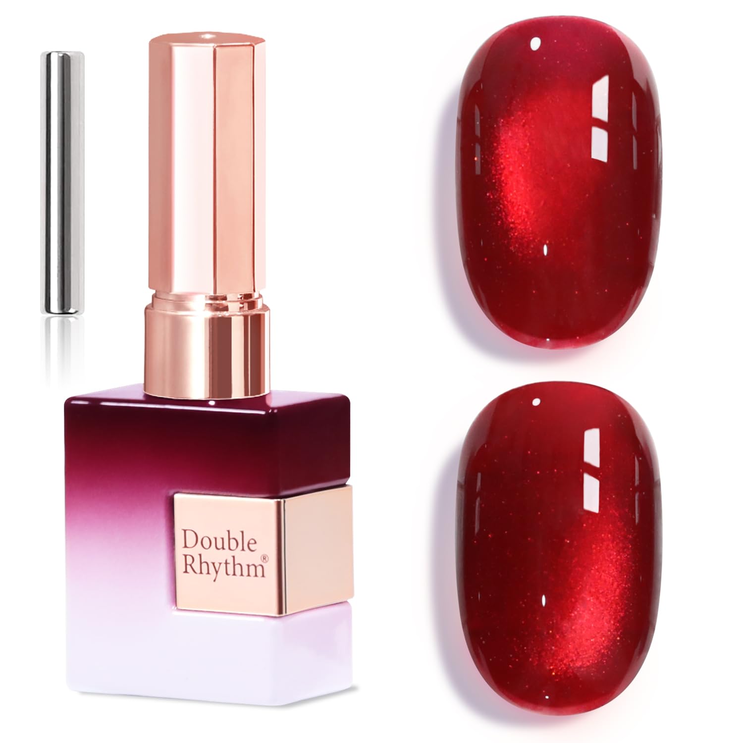Double Rhythm bottle front view showing crimson burgundy jelly gel and magnet effect