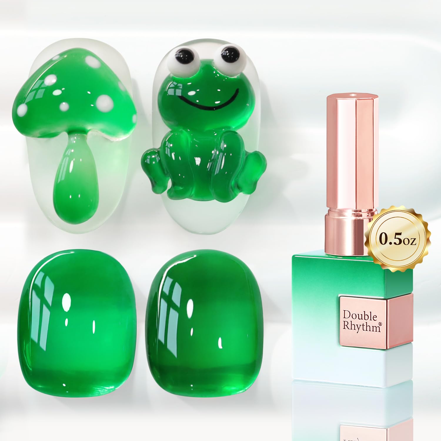 Double Rhythm bottle front view showing crystal green color and glossy benefit