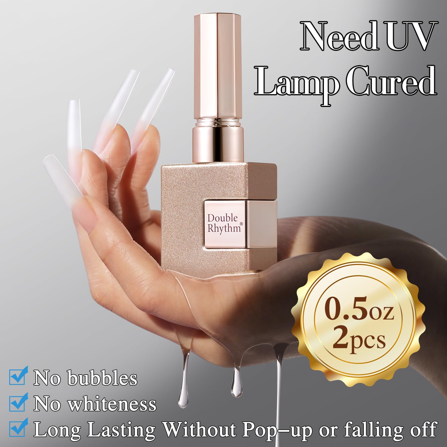Double Rhythm cured nails with high gloss finish demonstrating long-lasting shine
