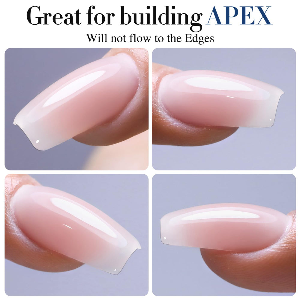 Double Rhythm cured nail showing high-gloss milky pink finish for long-lasting shine