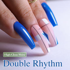 Double Rhythm swatch on nail tip showing color payoff and coverage benefit