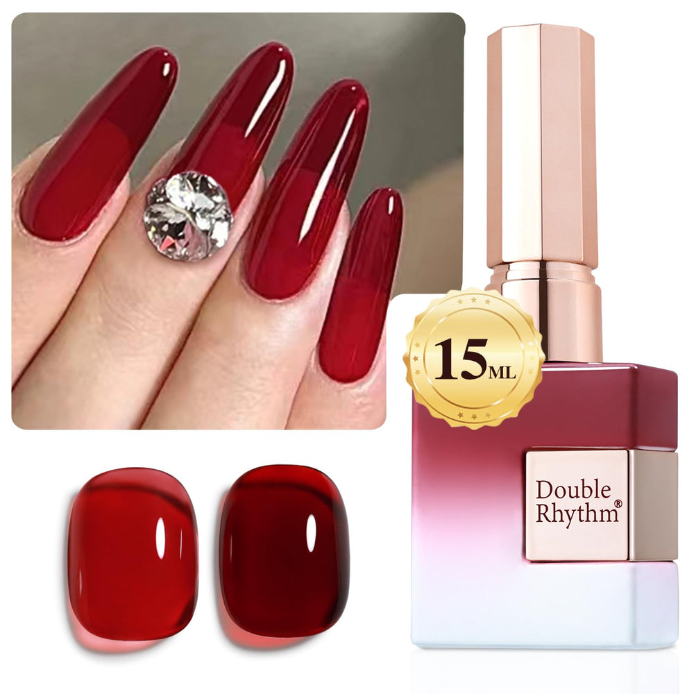 Double Rhythm bottle front view showing dark burgundy gel polish and glossy finish