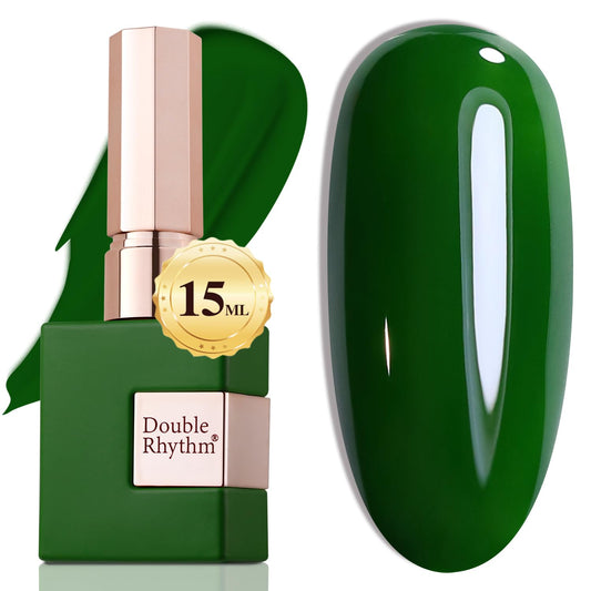 Double Rhythm front bottle showing dark green shade and glossy finish benefit