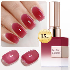 Double Rhythm front bottle view showing dark rose red shade and quick selection benefit