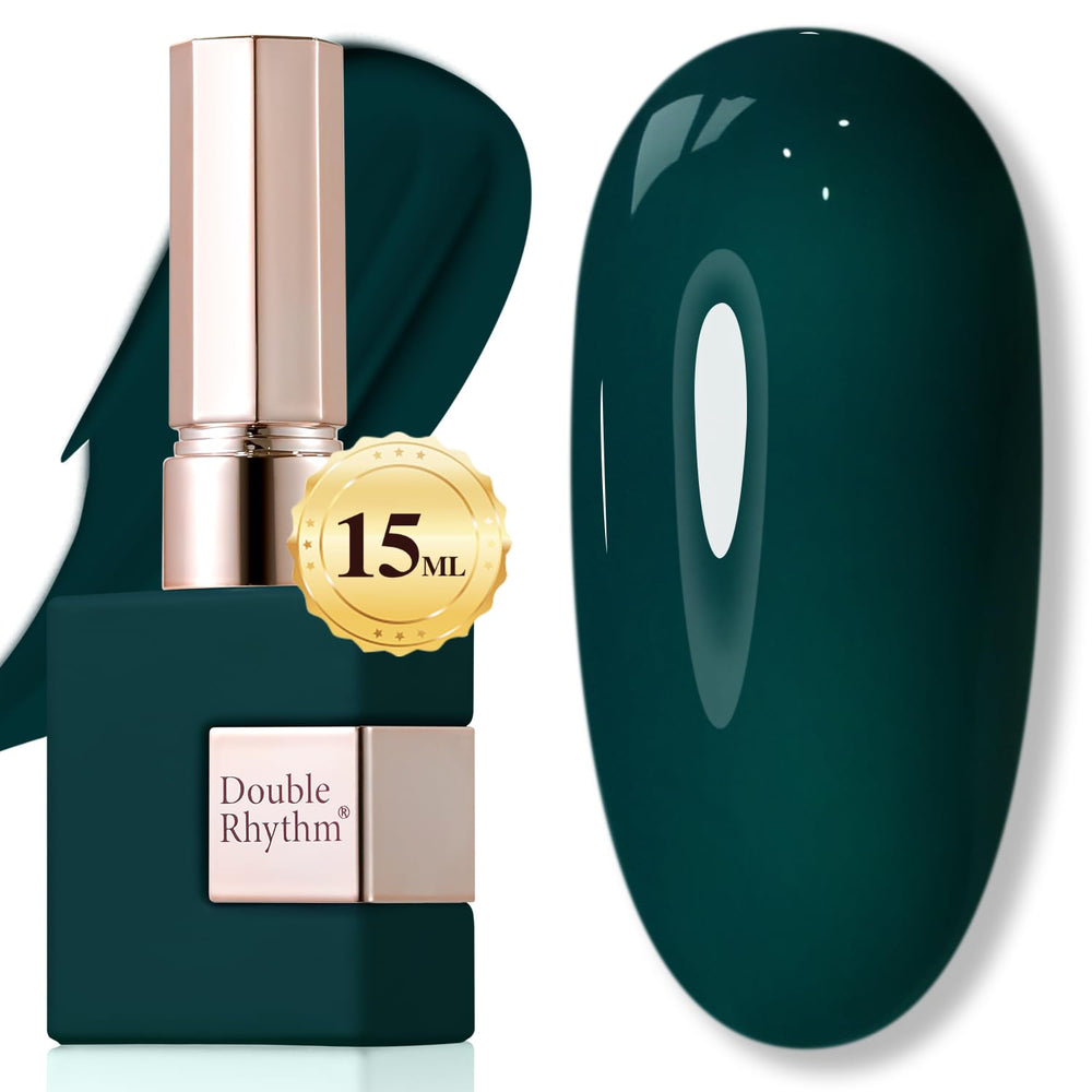 Double Rhythm bottle front deep green showing rich color and glossy finish