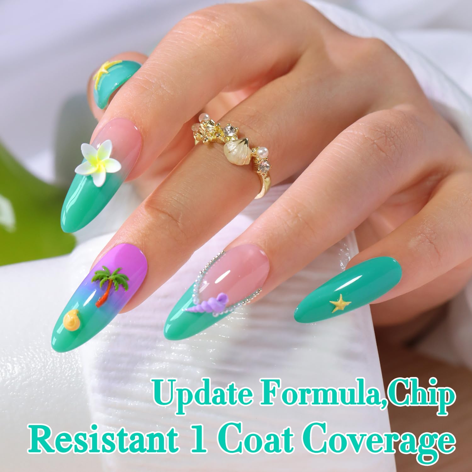 Double Rhythm applied on fingernails in lifestyle shot showing salon-level shine