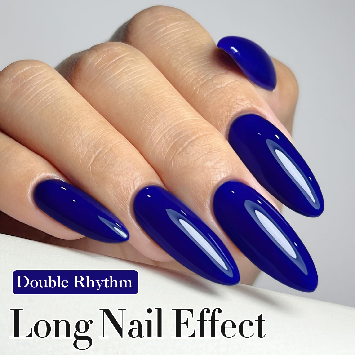 Double Rhythm swatch stick displaying true deep navy shade for color reference benefit