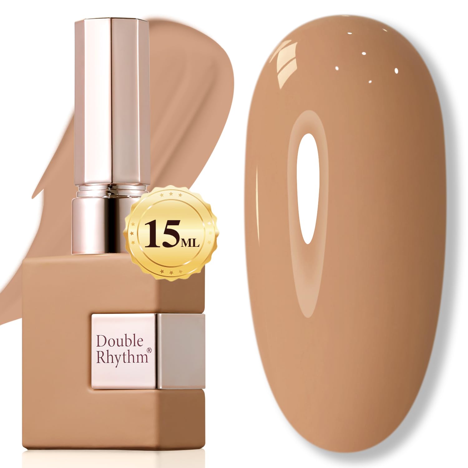 Double Rhythm bottle front view showing deep nude color and glossy finish
