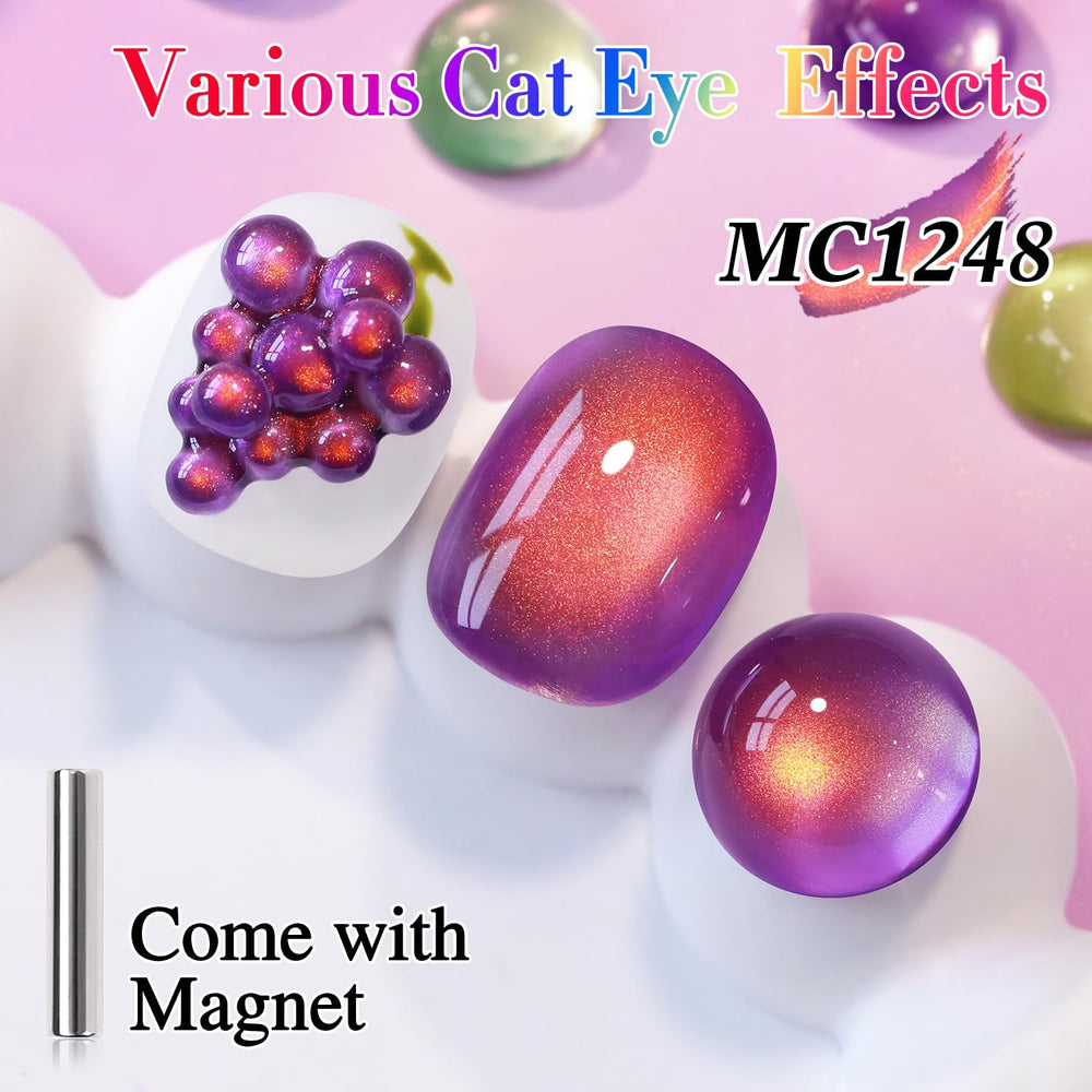 Double Rhythm magnet pulling metallic particles to create cat-eye benefit