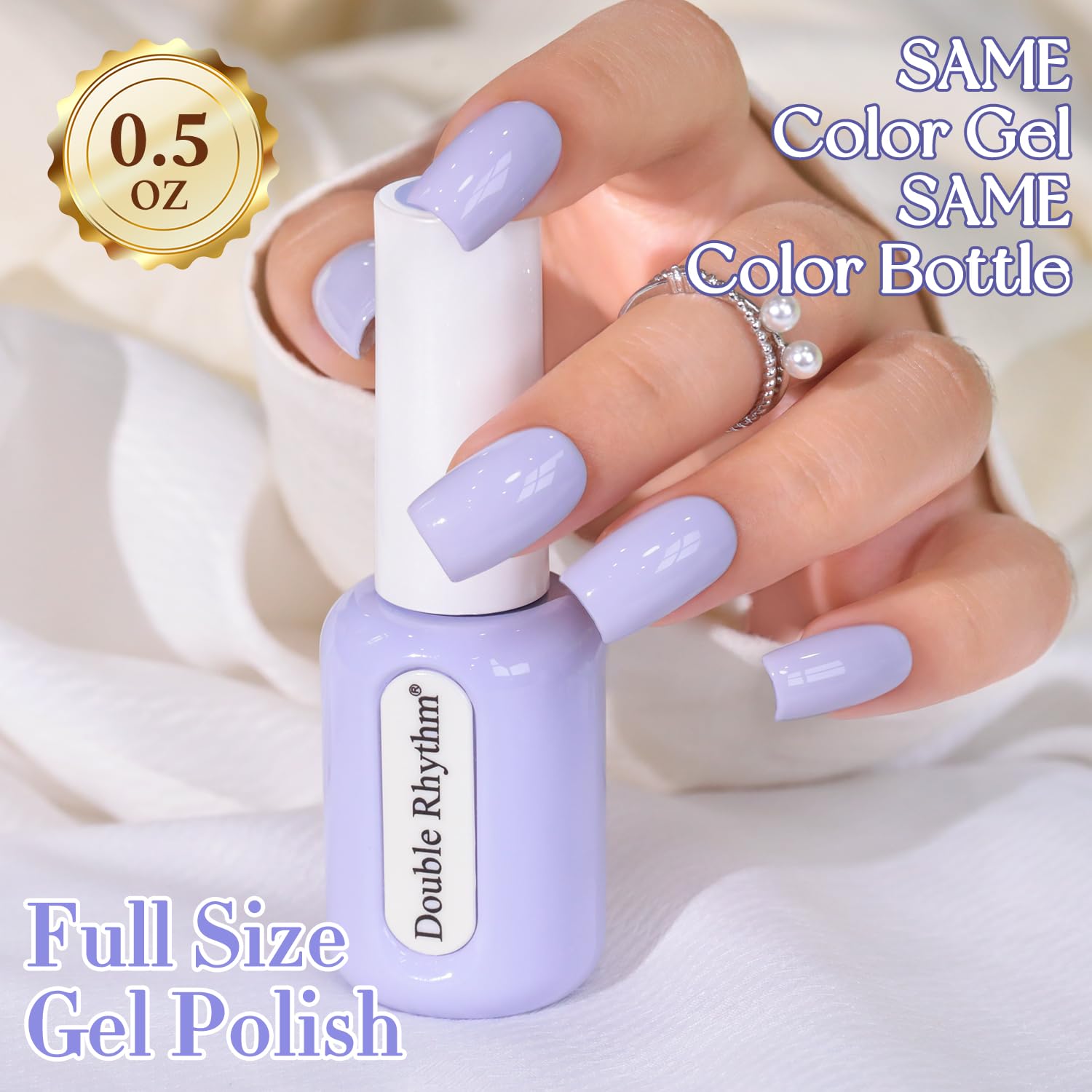 Double Rhythm dusty lavender bottle in studio setup shows product presentation benefit