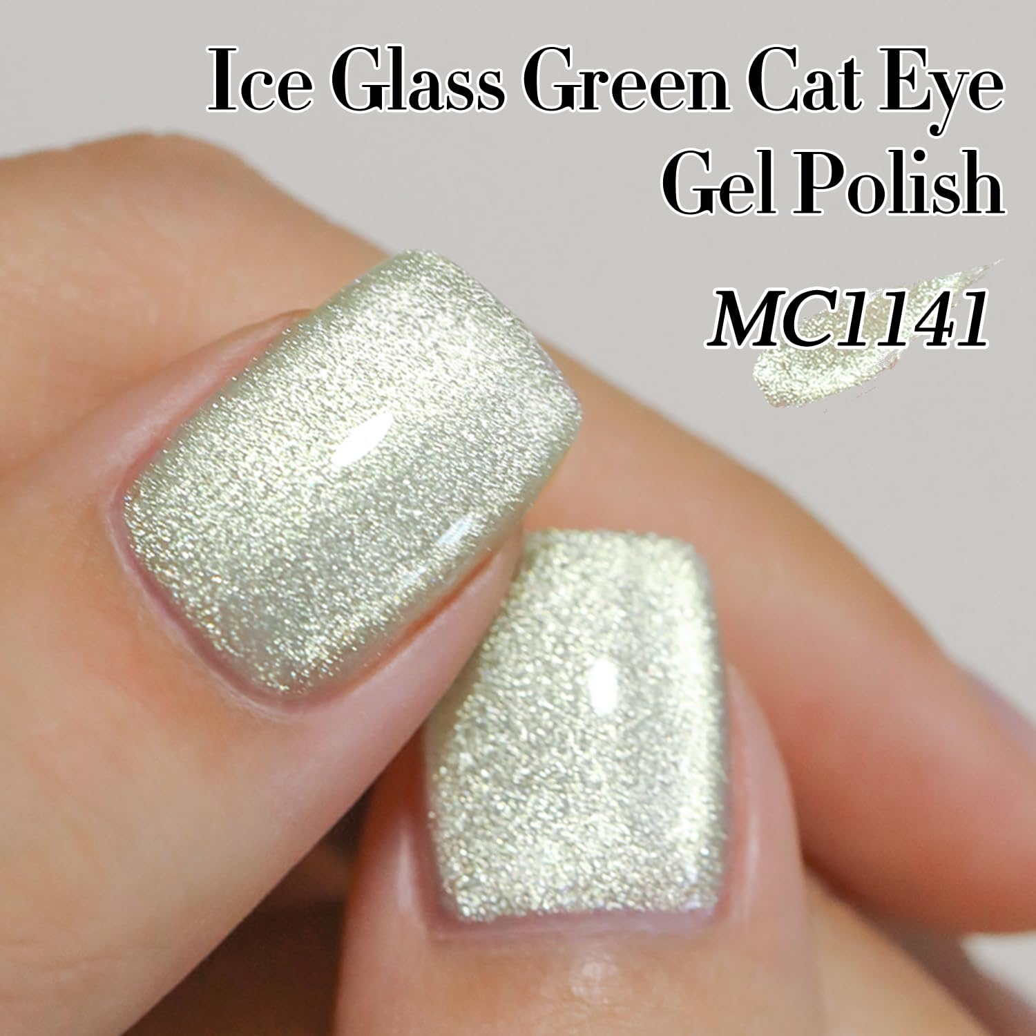 Double Rhythm finished hand lifestyle shot showcasing green cat-eye nails for salon-quality results