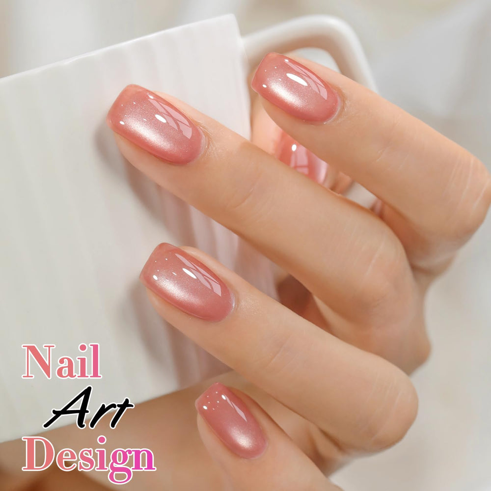 Double Rhythm finished manicure on dark base displaying vivid holographic cat-eye contrast