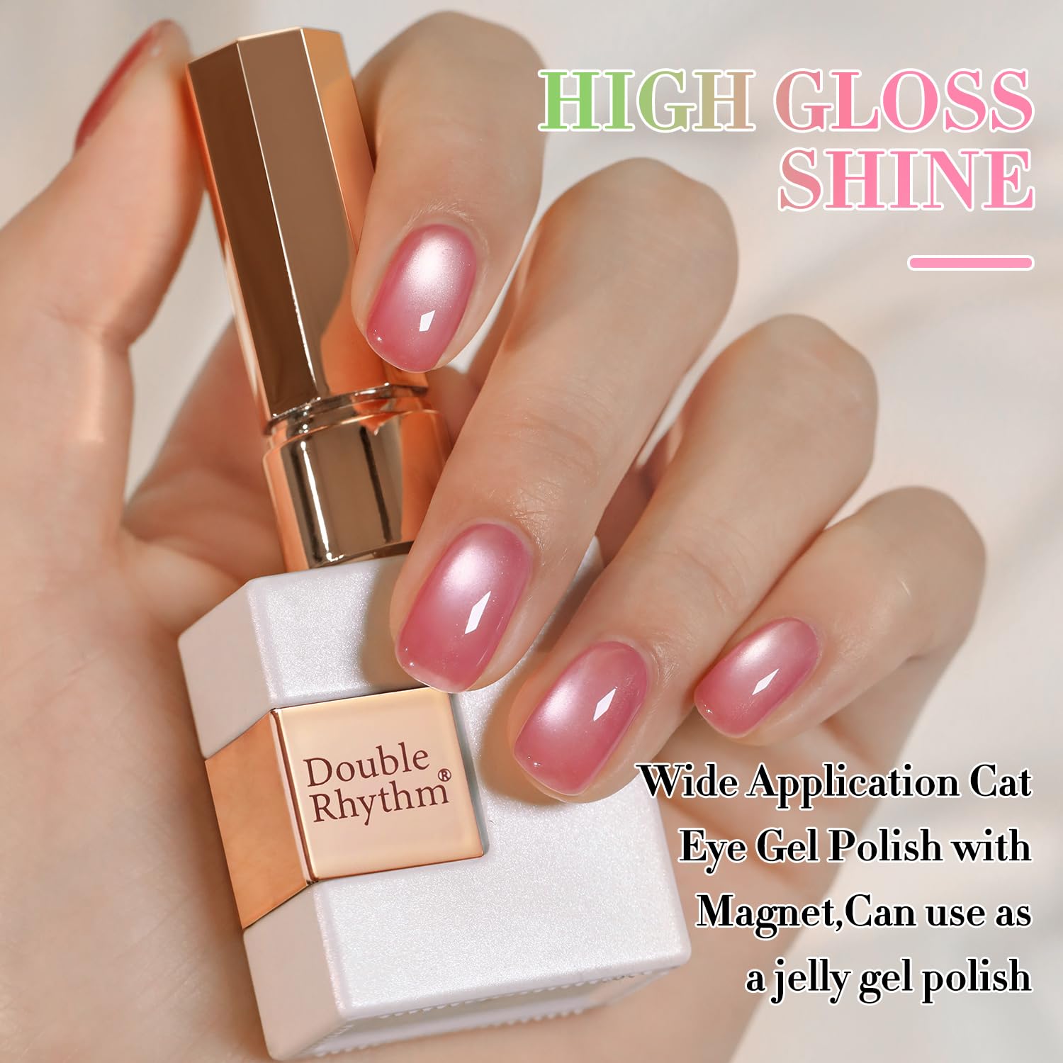 Double Rhythm finished manicure lifestyle shot showing wearable holographic polish