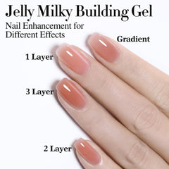 Double Rhythm finished pale nude manicure showing glossy professional finish