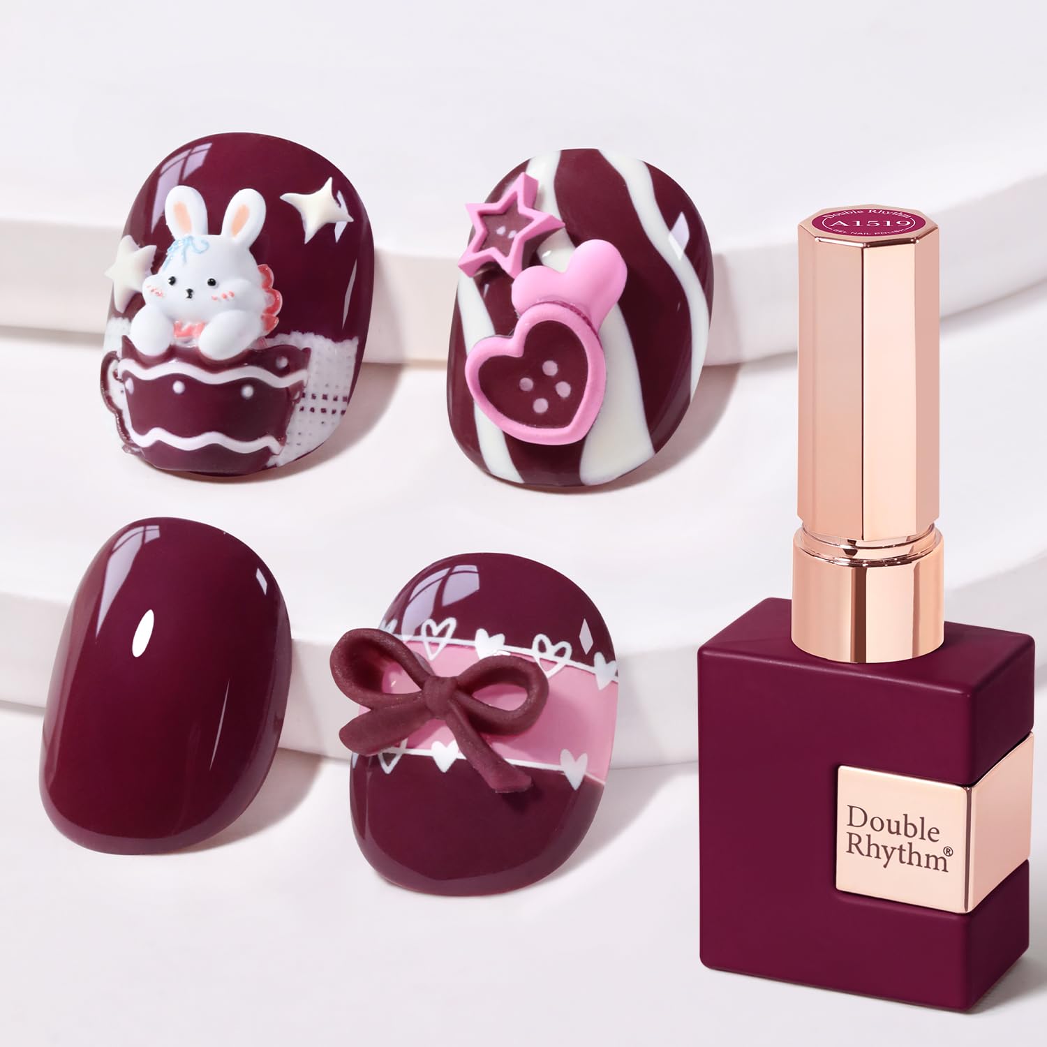 Double Rhythm front bottle Bean Burgundy A1519 shows tint and compact size for easy storage