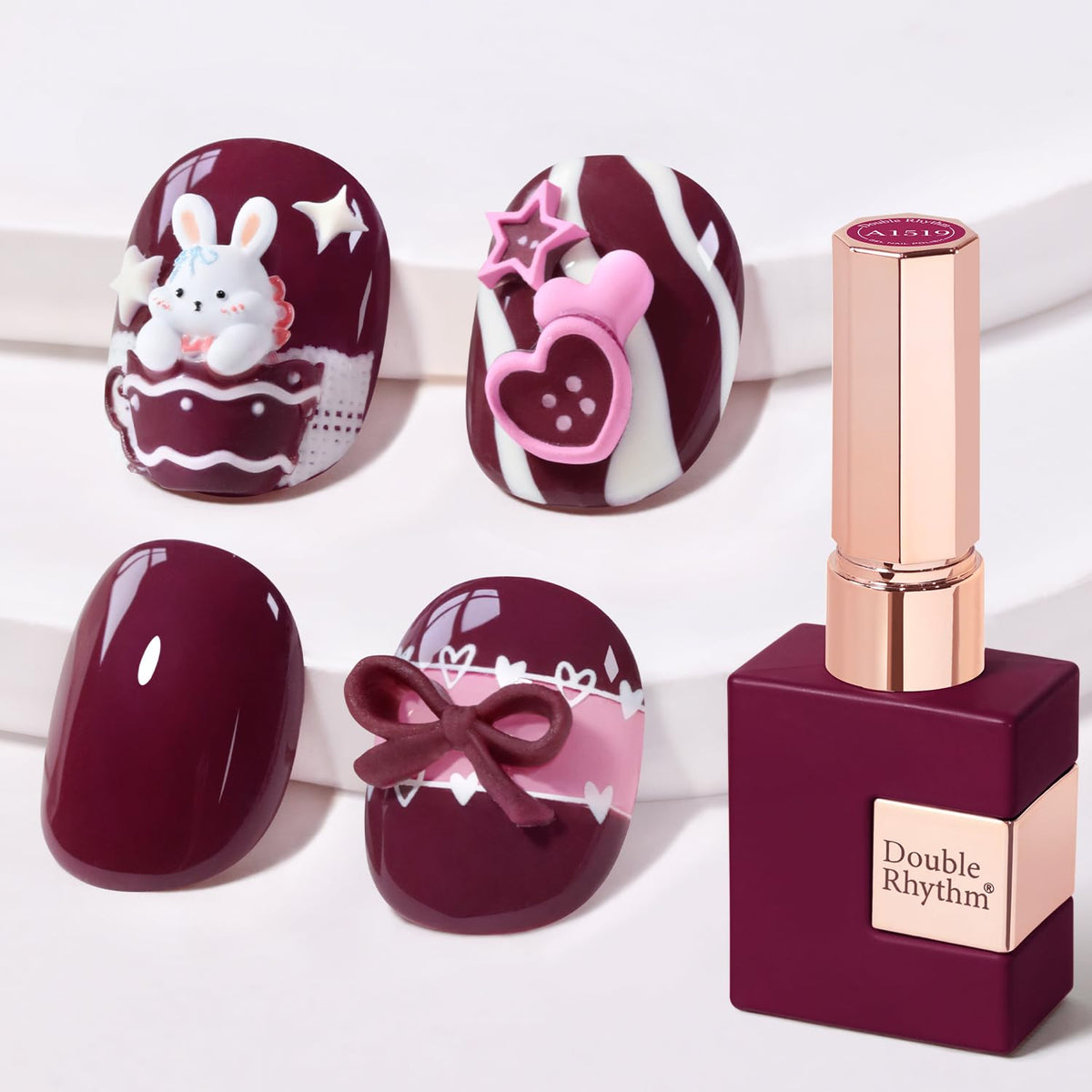 Double Rhythm front bottle Bean Burgundy A1519 shows tint and compact size for easy storage