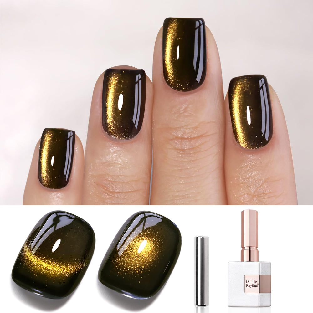 Double Rhythm bottle front view showing black gold holographic shade benefit long-lasting shine