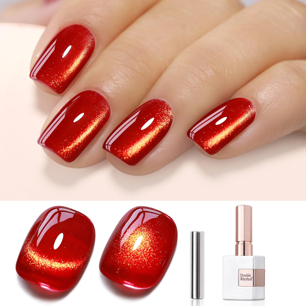 Double Rhythm bottle front view showing blood red shade and easy application benefit