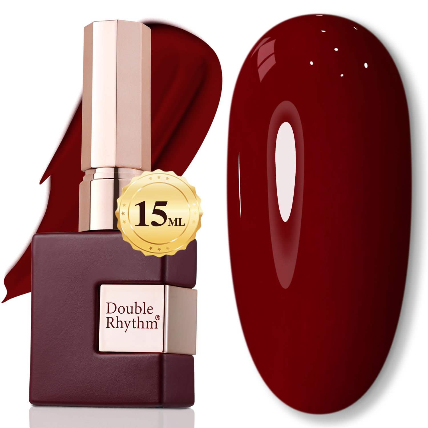 Double Rhythm bottle front view showing burgundy color and professional finish