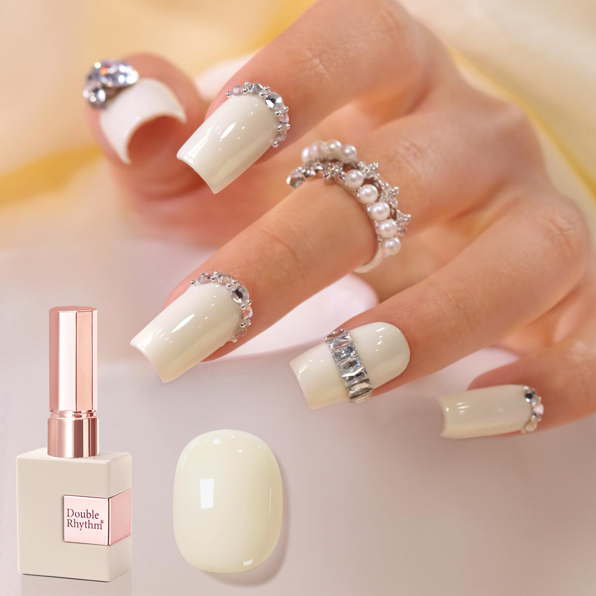 Double Rhythm front bottle cream white shows milky neutral shade and accurate color