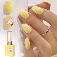 Double Rhythm bottle front view showing cream yellow A1064 and glossy finish benefit