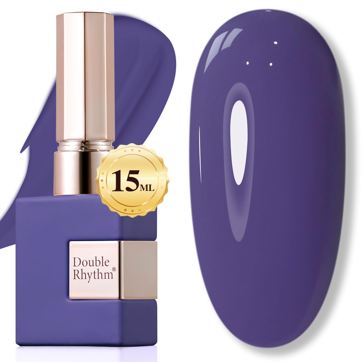 Double Rhythm bottle front view showing deep purple blue shade and brand clarity