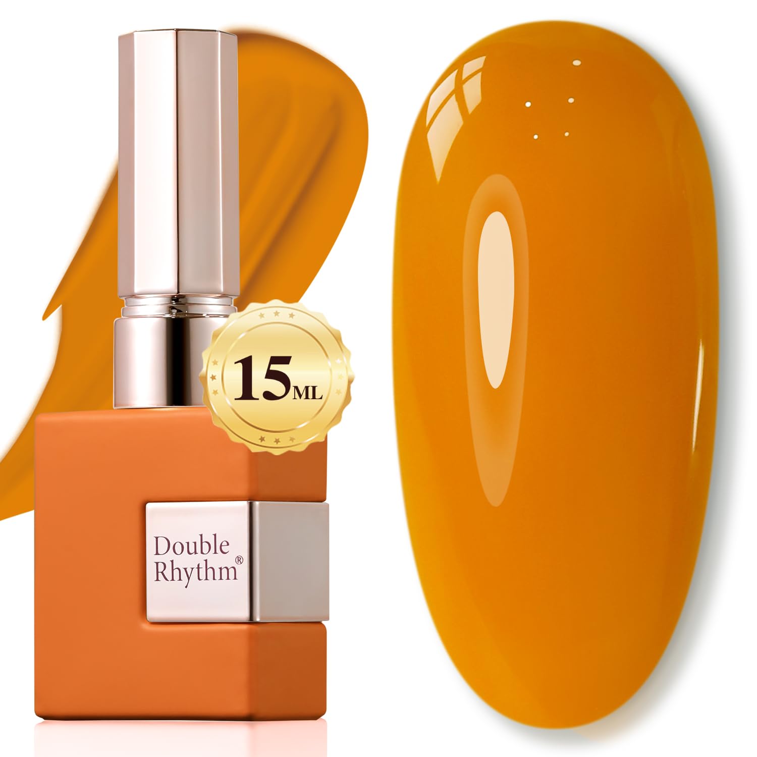 Double Rhythm front bottle ginger yellow showing color and benefit glossy finish