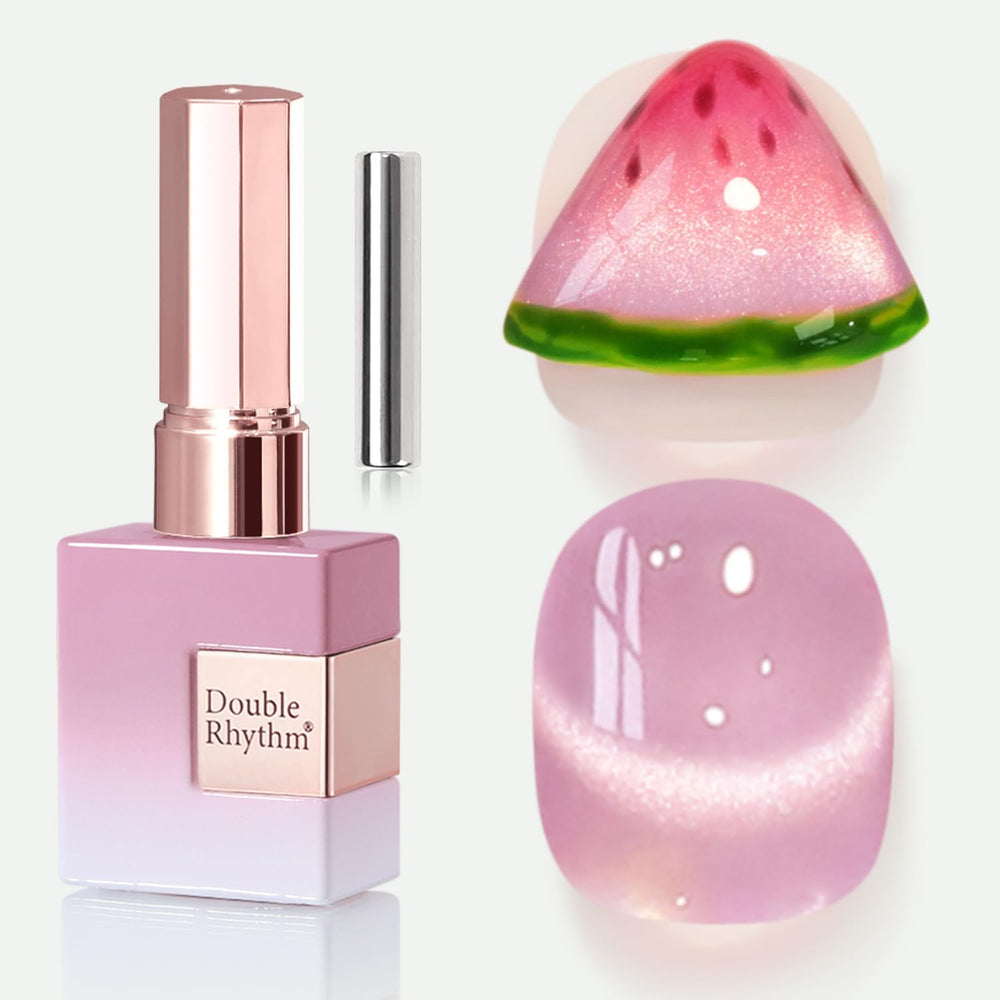 Double Rhythm front bottle showing light purple cat eye shimmer and easy application