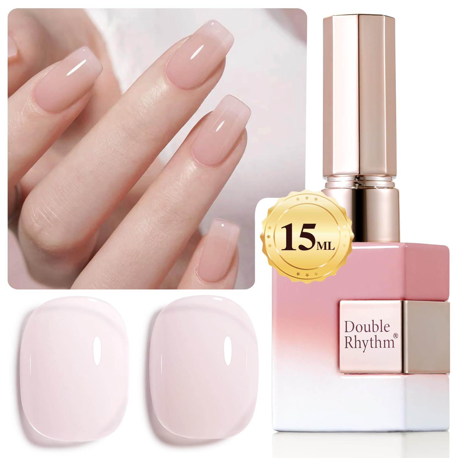 Double Rhythm front bottle milky pink showing translucent jelly finish and easy handling