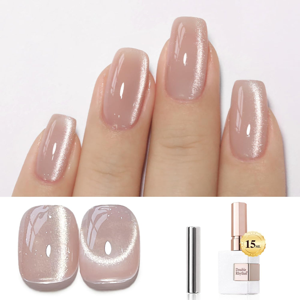 Double Rhythm front bottle nude MC1057 shows holographic shimmer and clear labeling benefit shine