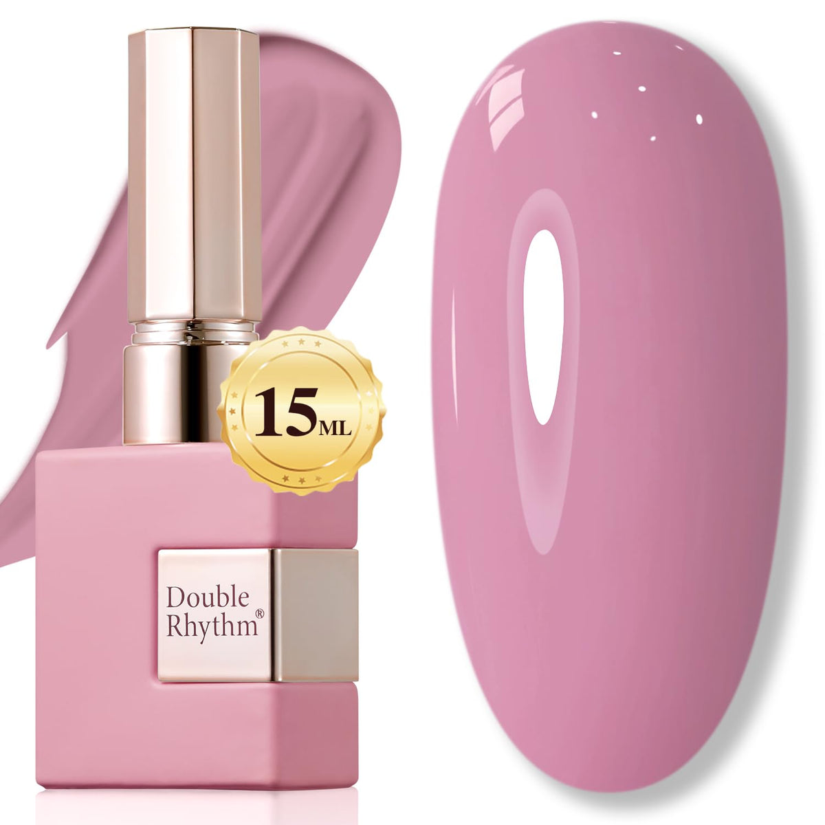 Double Rhythm front bottle showing pale pink shade and clear label for accurate color