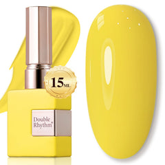 Double Rhythm front bottle showing pure sheer yellow and clear label, ideal for shade selection