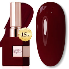Double Rhythm front bottle showing 15ml capacity and translucent burgundy shade for easy selection
