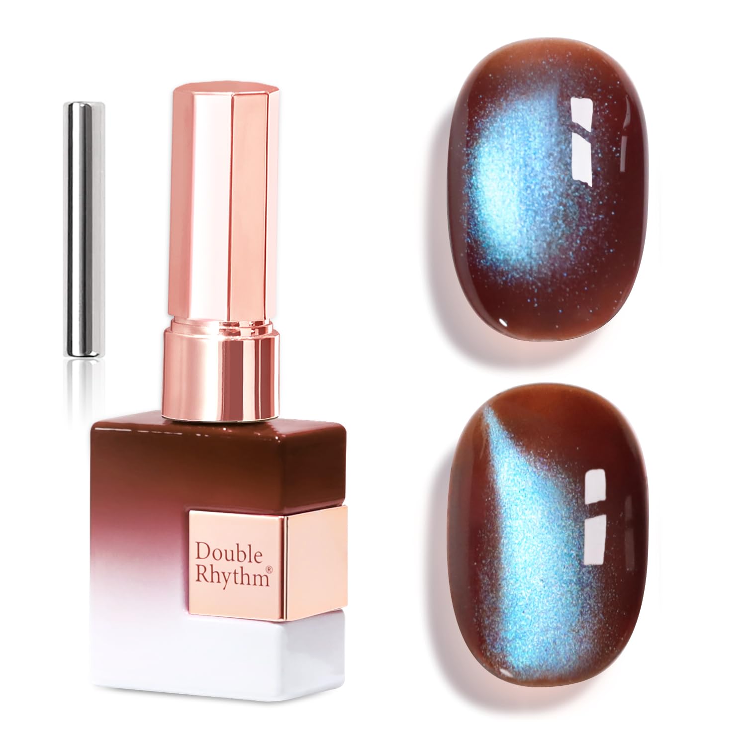 Double Rhythm front bottle showing holographic cat eye polish and magnet, perfect for vivid shimmer