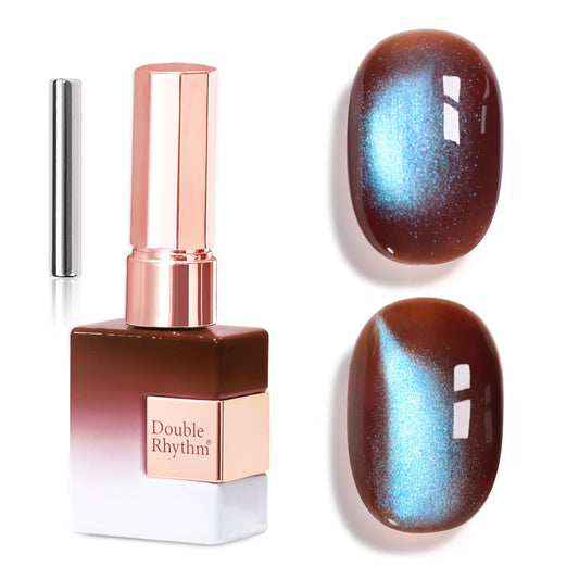 Double Rhythm front bottle showing holographic cat eye polish and magnet, perfect for vivid shimmer