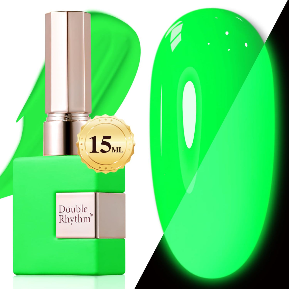 Double Rhythm front bottle showing milky neon green shade for versatile finishes